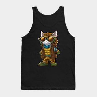 Steampunk Cat in Goggles and Jacket Tank Top